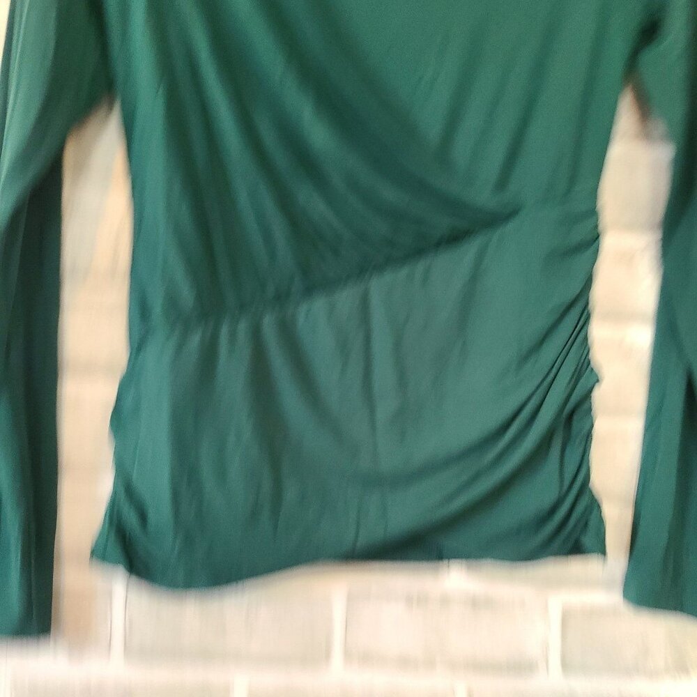 Express Solid Ruched Twist Front Long Sleeve TeeTeal Green Size Small NWT - Picture 4 of 8